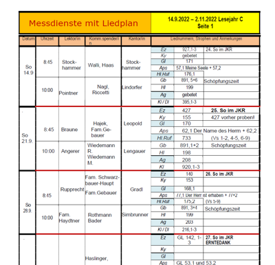 Messdienstplan Sept. bis Nov. 2025