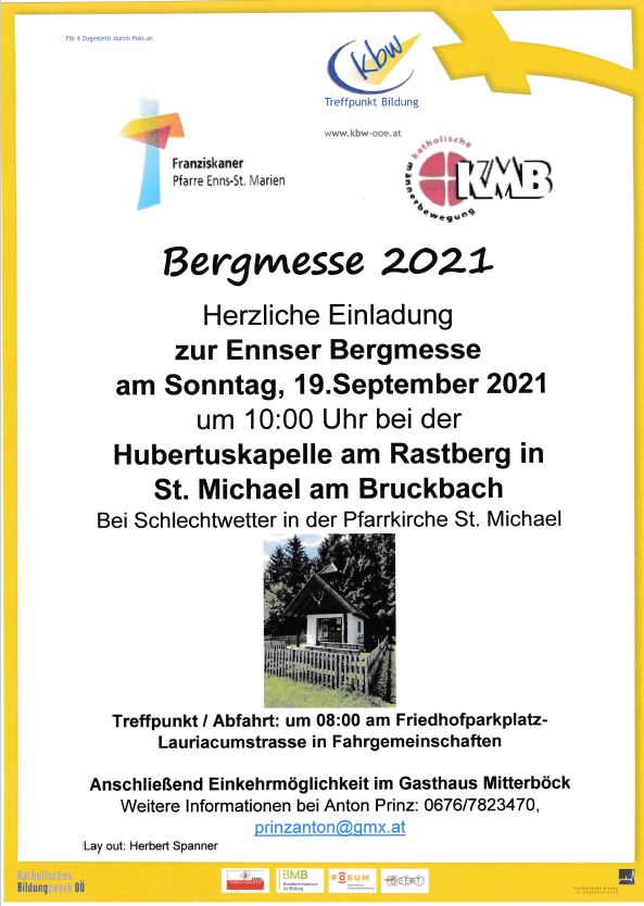 Einladung zur Bergmesse am 19.9.2021